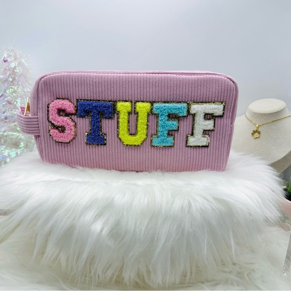 Pink Corduroy Cosmetic or Accessories Bag - Picture 1 of 7